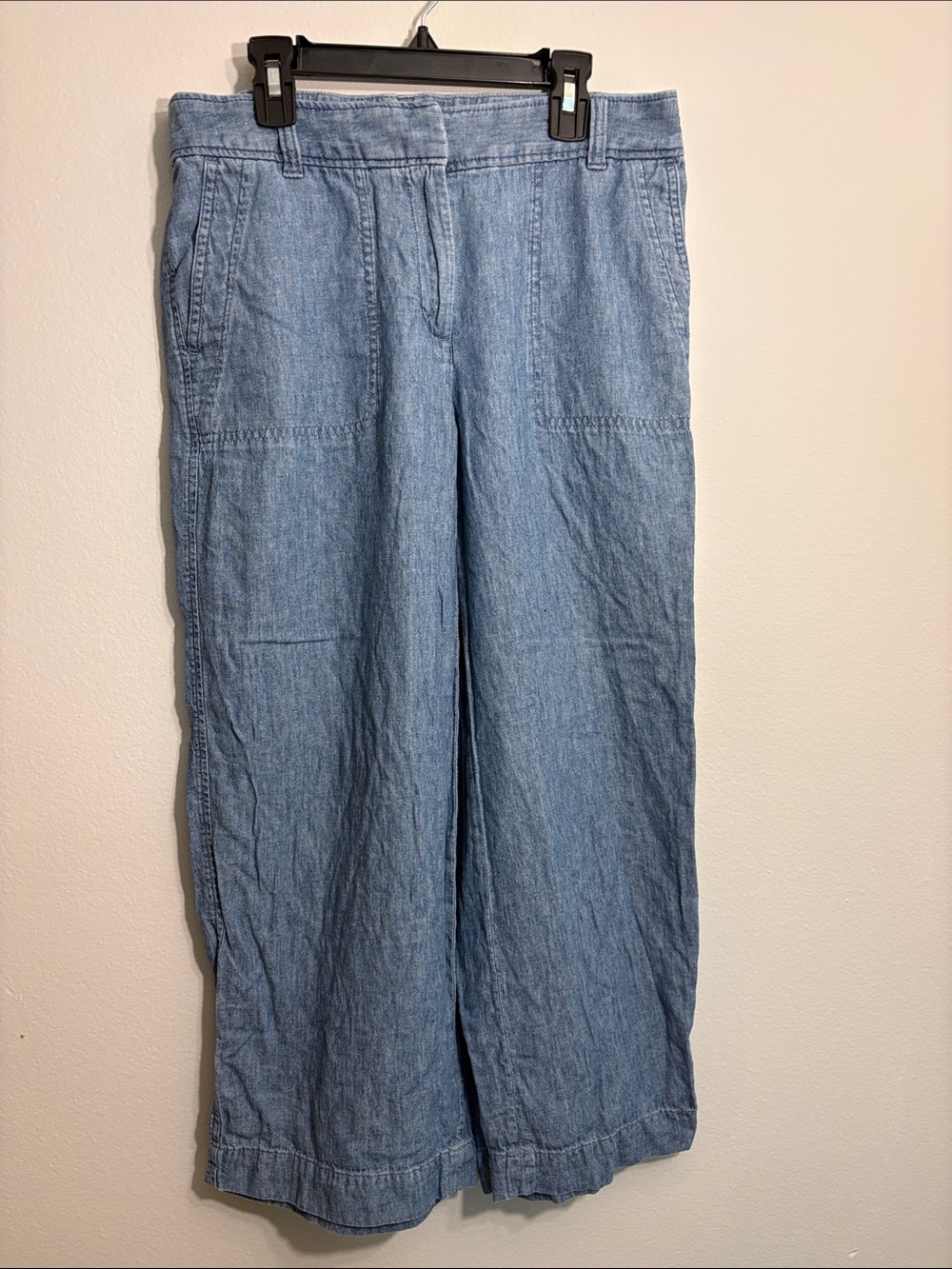 Talbots Light Blue linen cotton Cropped Wide Leg soft loose Jeans
